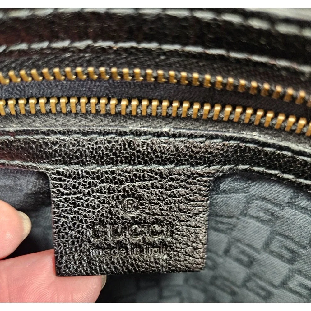 AUTHENTIC Gucci Black Pebbled Leather Flat Tote Bag Medium‎ Vertical Shopper